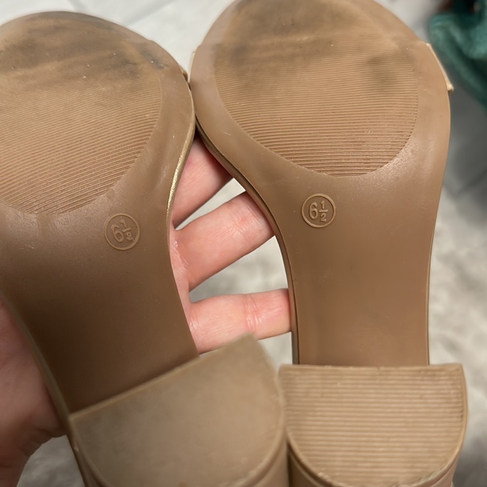 Lulus Gold Block Heels - Picture 6 of 9